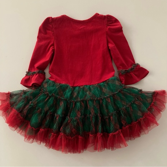 Holiday Christmas 2T Toddler Girl Santa Red Green Sparkle Tulle Dress - Picture 4 of 11
